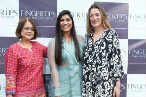 Fingertips Nail Studio Founder, Nikita Singh with Stylespeak and C&E media owner Sandhya Chipalkatti and Bluesky owner Dina Umarova