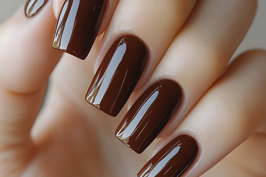 Brown Chrome Coffin Nails