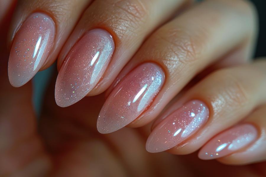 Sparkly Sheer Pink Nails