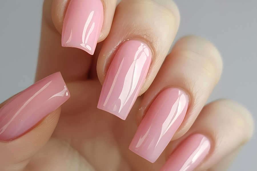Sheer Baby Pink Nails With Glossy Finish
